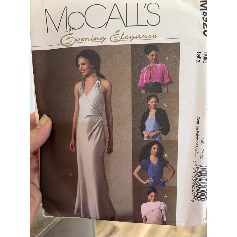2005 McCalls Evening Elegance Sewing Pattern 4920 Gown Shrug Wrap 4-10 Uncut
